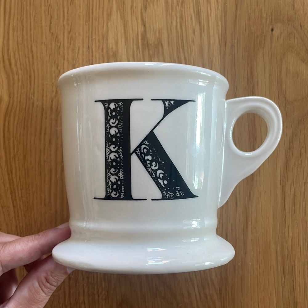 Anthropologie Monogram Initial Letter K Coffee Mug Tea Cup Mint Condition